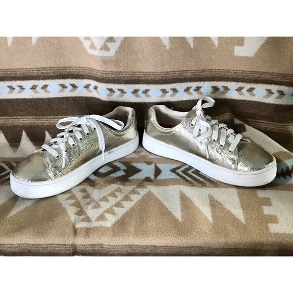 H&M Women's Lace Up Sneakers Metallic Gold Comfortable Holiday Shoes Size US 7 - Picture 6 of 12
